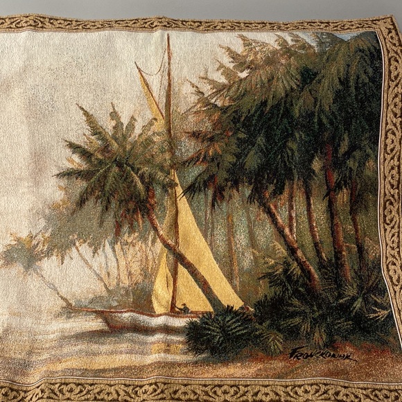 Wall hanging Tapestry PALM TREES Weavers Inc Nautical Scene wall art 40” by 34” - Picture 15 of 16